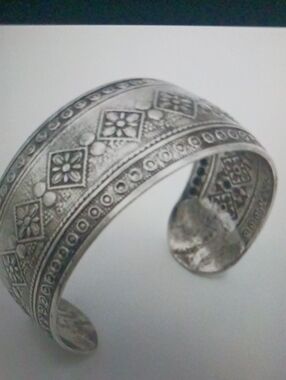 Silver-Tone Floral Engraved Cuff Bracelet